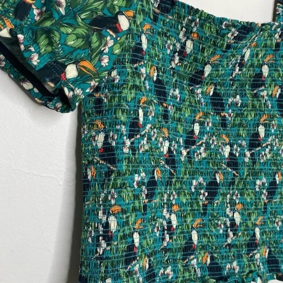 Anthro DOLAN Smocked Puff-Sleeved Toucan Top S - Picture 7 of 12